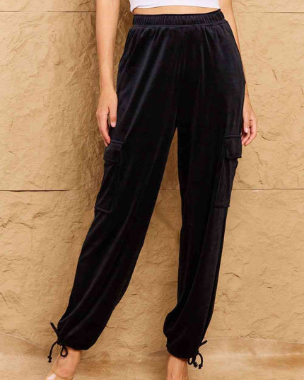 HYFVE Chic For Days High Waist Drawstring Cargo Pants in Black