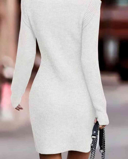 Rib-Knit Round Neck Sweater Dress