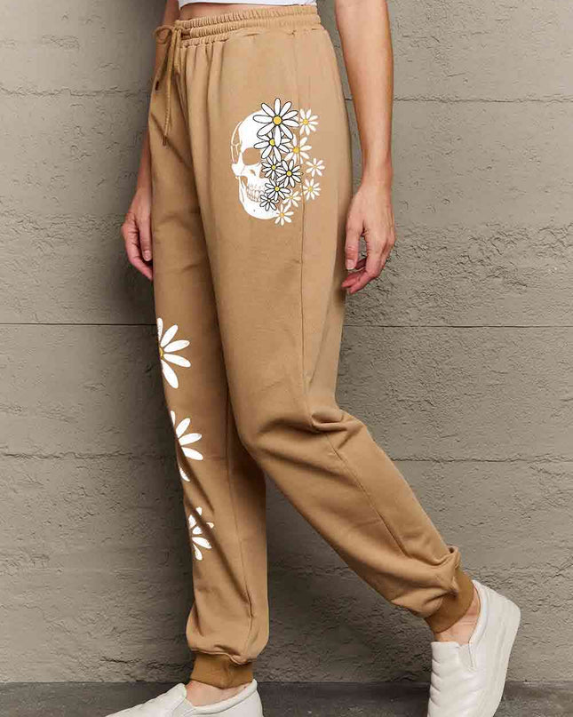 Simply Love Simply Love Full Size Drawstring Flower & Skull Graphic Long Sweatpants