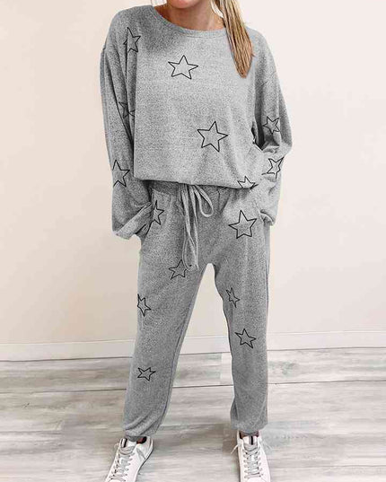 Star Print Long Sleeve Top and Pants Lounge Set