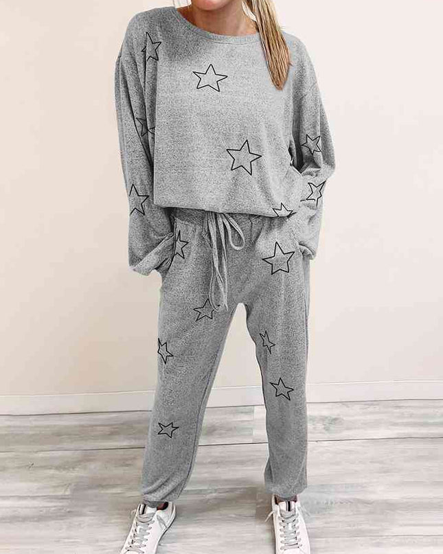Star Print Long Sleeve Top and Pants Lounge Set