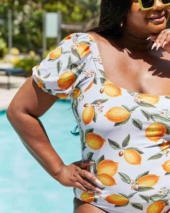 Marina West Swim Salty Air Puff Sleeve One-Piece in Citrus Orange