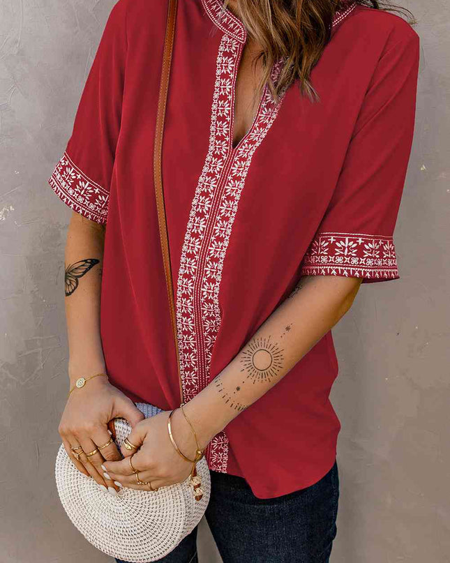 Embroidered V-Neck Top