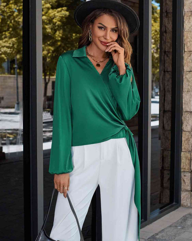 Surplice Neck Long Sleeve Blouse