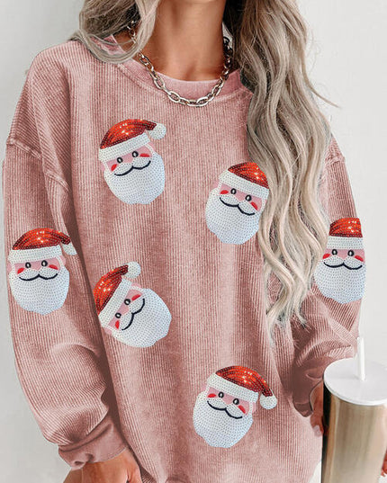 Sequin Santa Patch Ribbed Sweatshirt