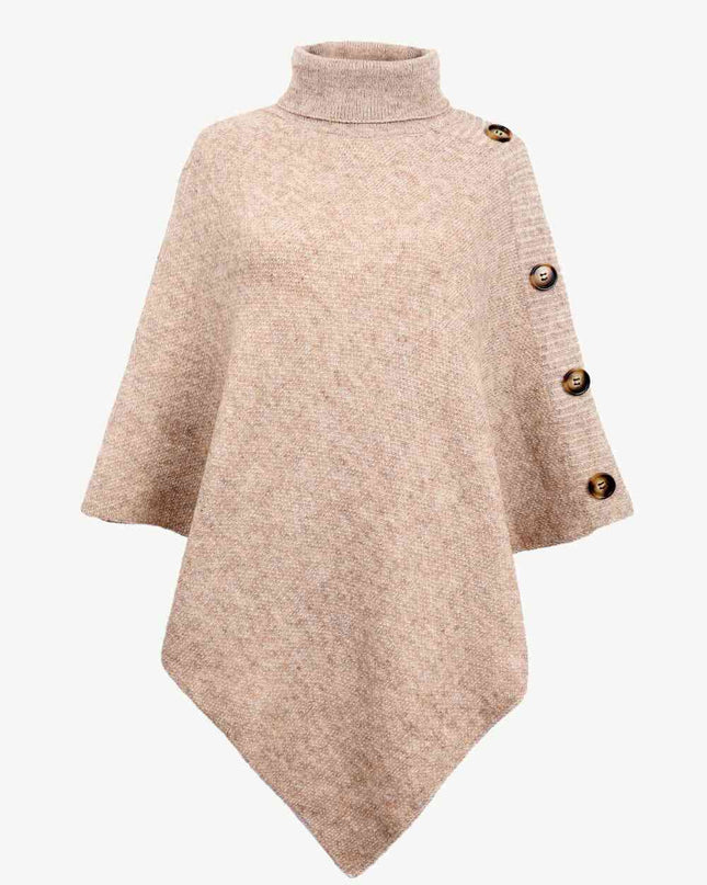 Turtleneck Buttoned Poncho