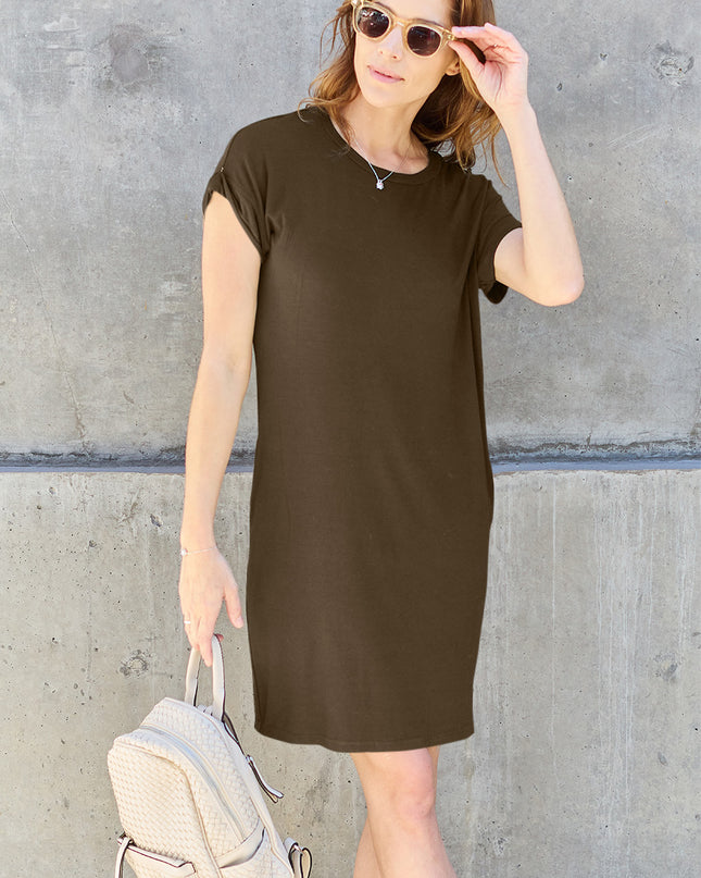 Basic Bae Full Size Round Neck Short Sleeve Dress with Pockets