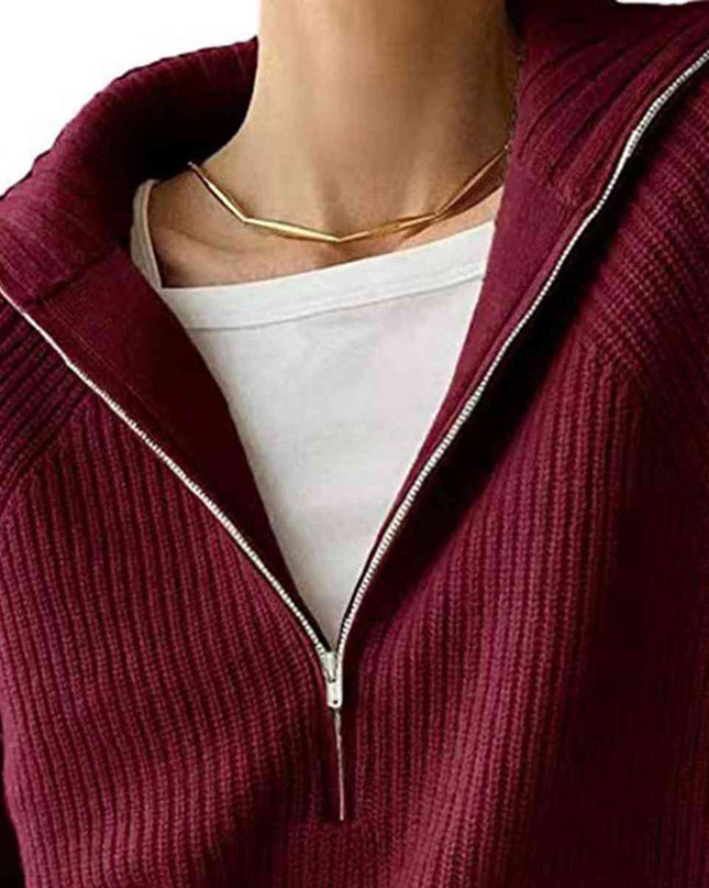 HaIf Zip Long Sleeve Knit Top