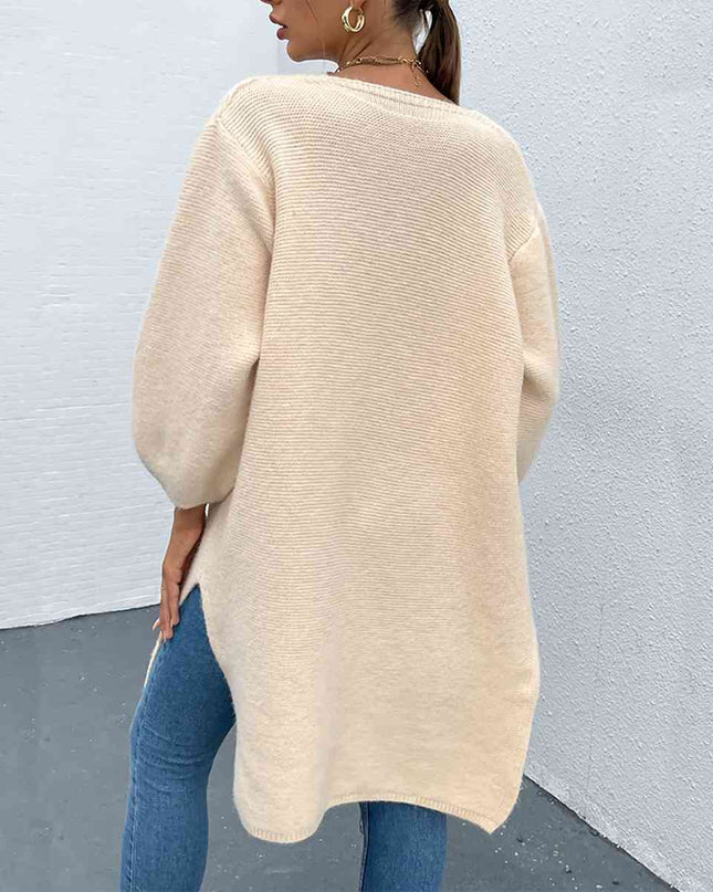 Open Front Slit Long Sleeve Cardigan