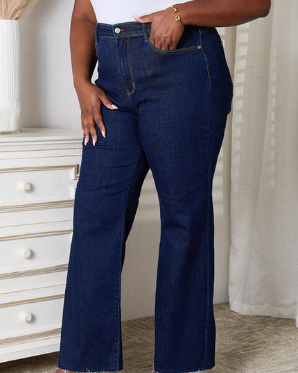 Judy Blue Full Size Raw Hem Straight Leg Jeans with Pockets