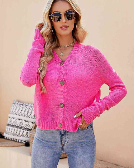 Button Up V-Neck Long Sleeve Cardigan