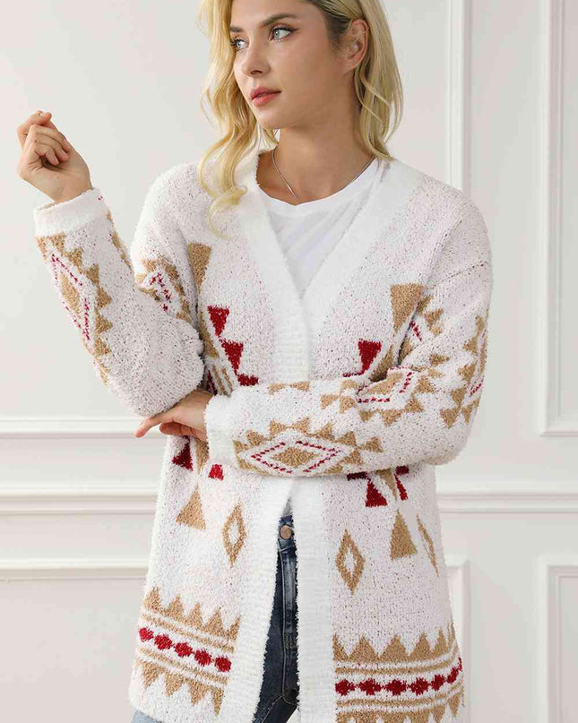 Geometric Open Front Long Sleeve Cardigan