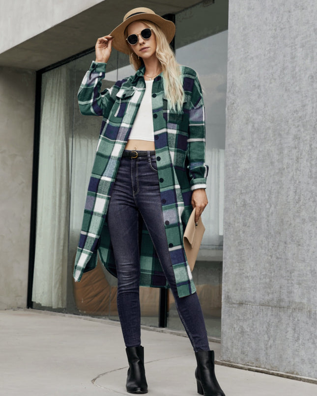 Plaid Pocketed Button Up Trench Coat