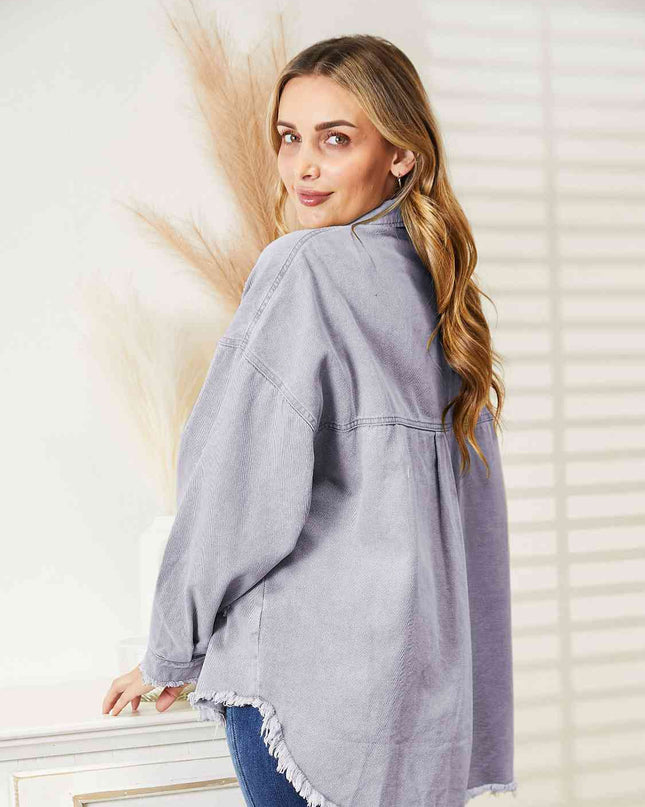 Distressed Raw Hem Denim Jacket