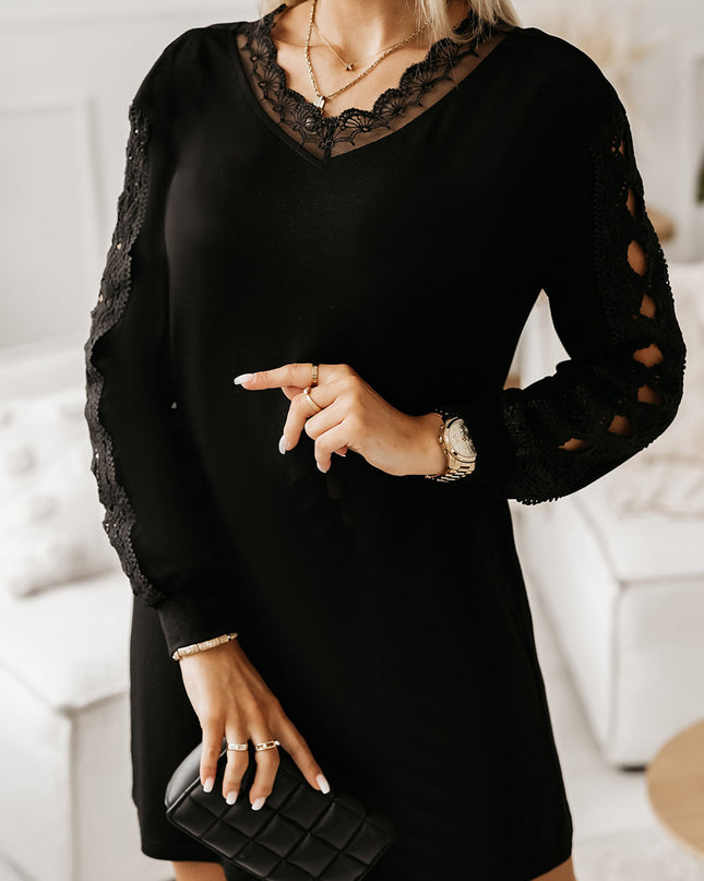 Spliced Lace V-Neck Mini Dress