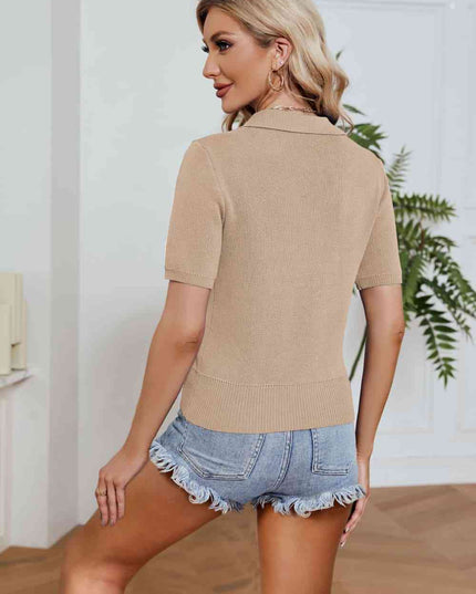 Johnny Collar Short Sleeve Knit Top