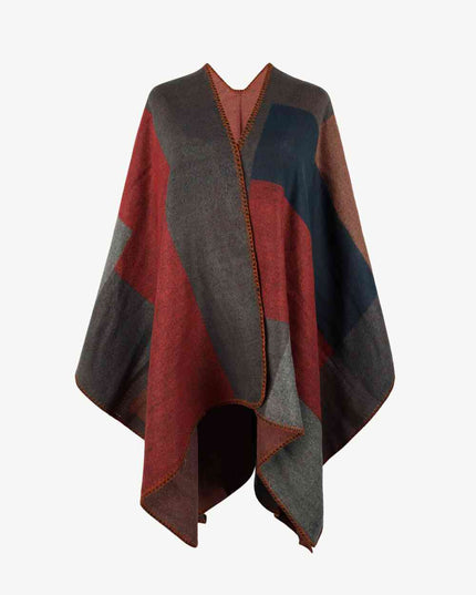 Color Block Open Front Poncho