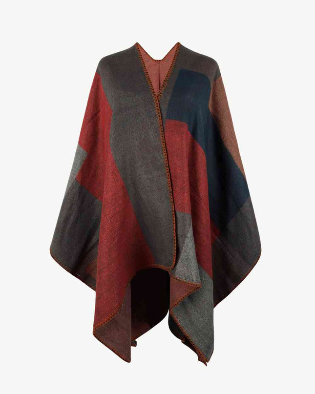 Color Block Open Front Poncho