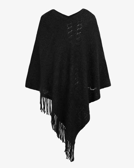 Pearl Trim Fringe Hem Poncho