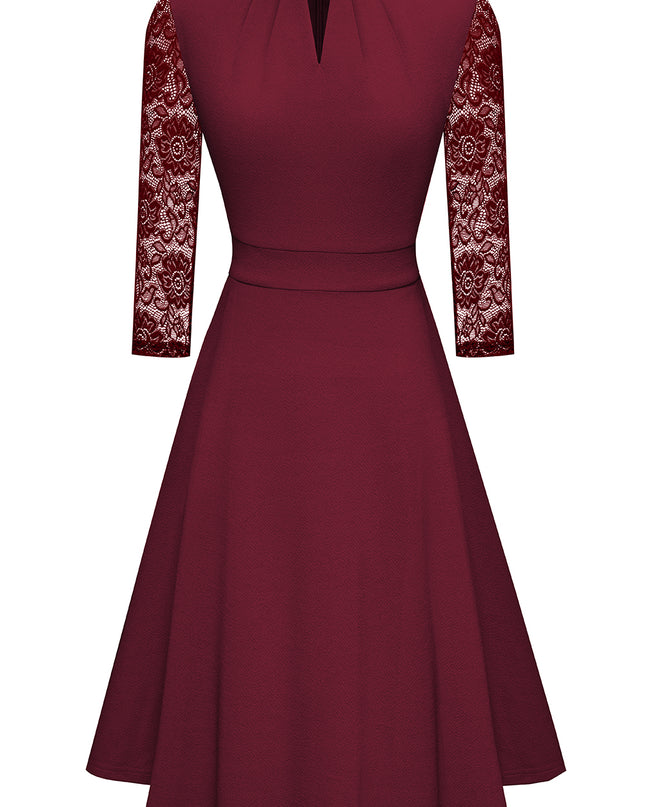 Round Neck Three-Quater Sleeve Cutout Dress