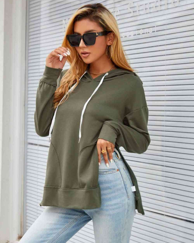 Zip Detail Drawstring Hoodie
