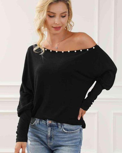 Pearl Trim Lantern Sleeve Top