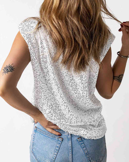 Sequin Round Neck Capped Sleeve Tank