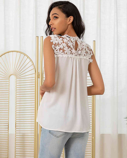 Lace Trim Round Neck Long Sleeve Tank Top