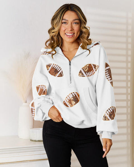 Sequin Football Patch Half-Zip Hoodie