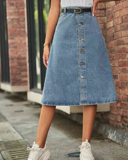 Button Front A-Line Denim Skirt