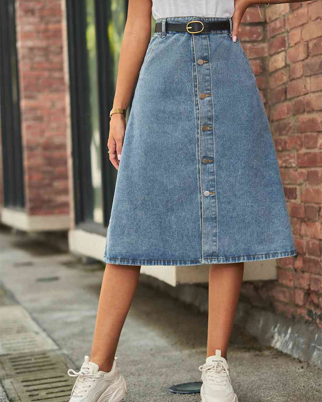 Button Front A-Line Denim Skirt