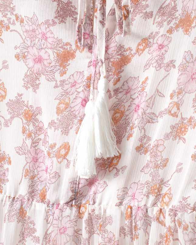 Floral Tassel Tie Tiered Dress