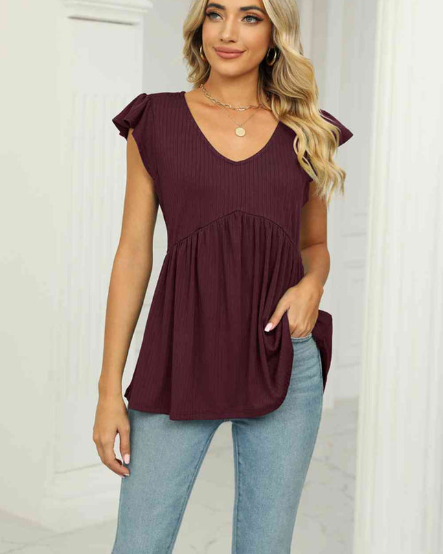 V-Neck Flutter Sleeve Babydoll Blouse