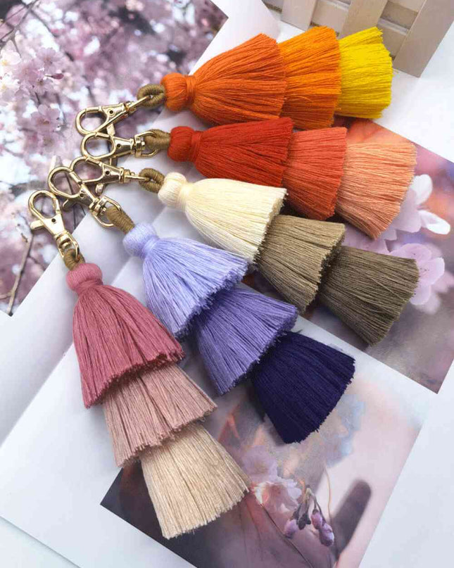 Assorted 4-Pack Multicolored Fringe Keychain