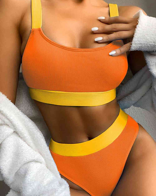 Color Block Scoop Neck Bikini Set
