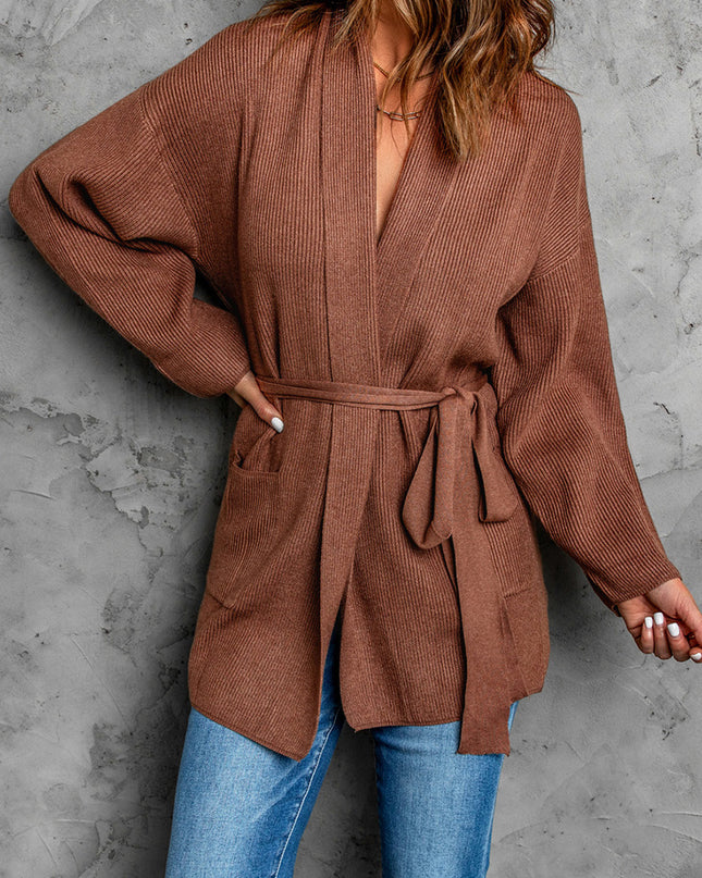 Tied Open Front Dropped Shoulder Cardigan