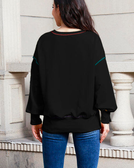 Sequin Nutcracker Round Neck Slit Sweatshirt