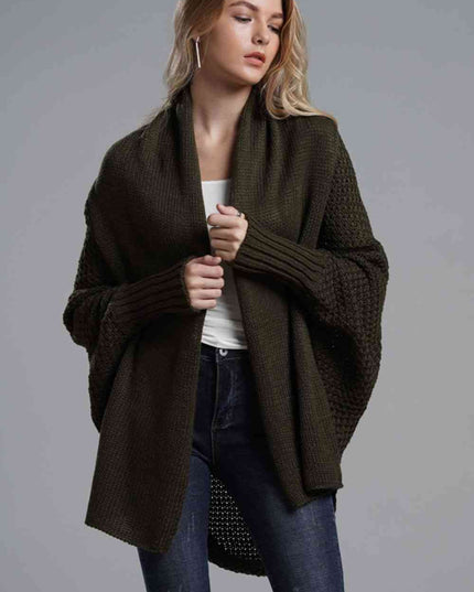 Double Take Dolman Sleeve Open Front Ribbed Trim Longline Cardigan