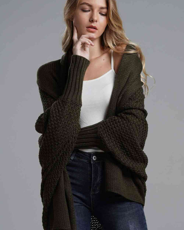 Double Take Dolman Sleeve Open Front Ribbed Trim Longline Cardigan