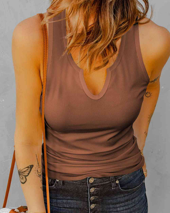 Notched Neck Ribbed Tank Top