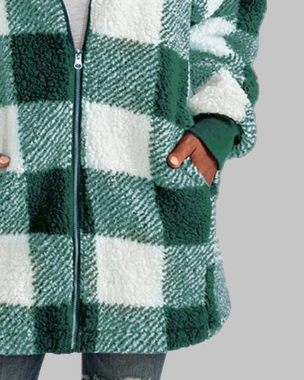 Plaid Zip-Up Hooded Jacket with Pockets