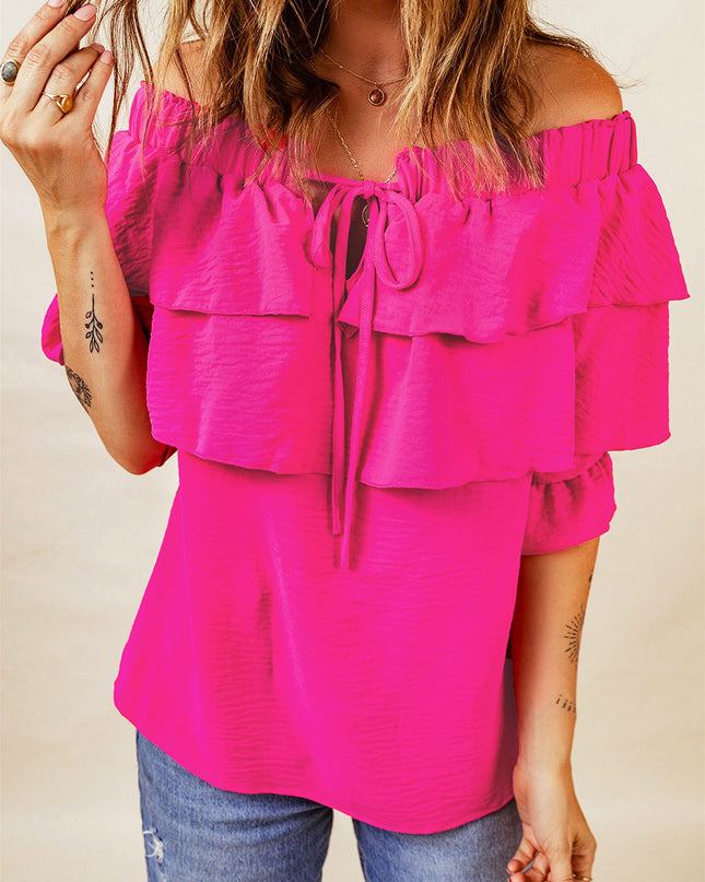 Tied Off-Shoulder Layered Blouse