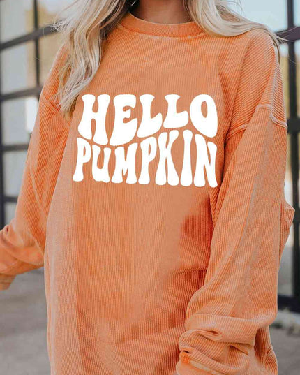 Round Neck Dropped Shoulder HELLO PUMPKIN Graphic Sweatshirt