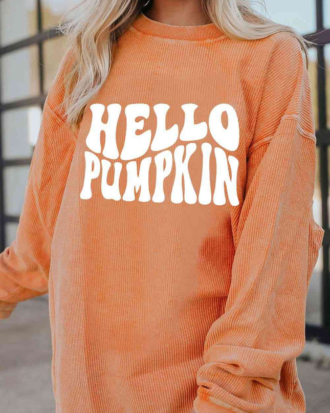Round Neck Dropped Shoulder HELLO PUMPKIN Graphic Sweatshirt