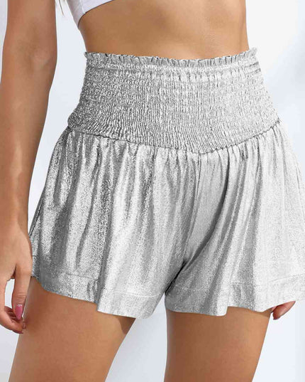 Glitter Smocked High-Waist Shorts