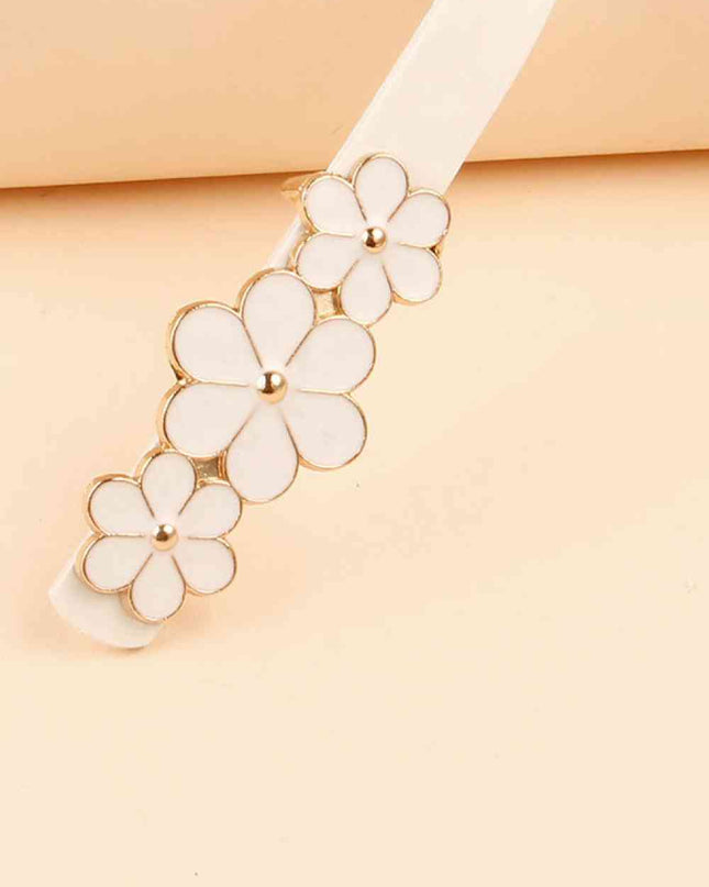 Flower Decor Skinny PU Belt