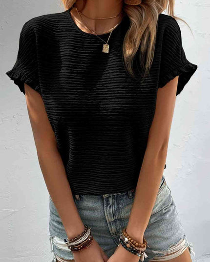 Textured Round Neck Short Sleeve Top