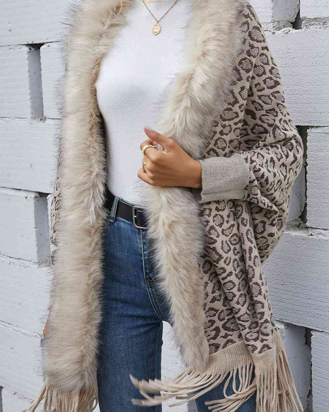 Leopard Fringe Detail Poncho