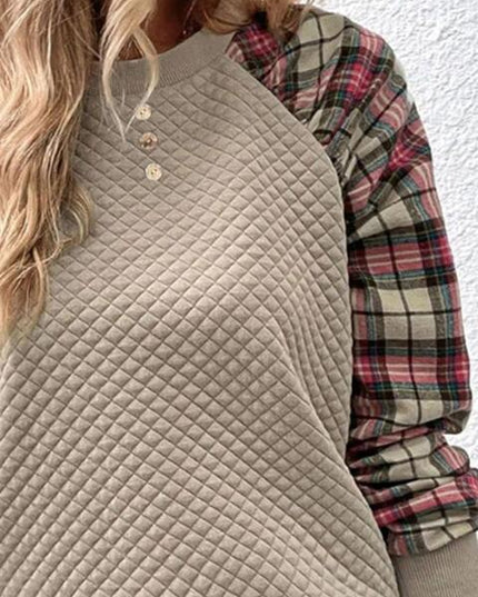 Plaid Round Neck Sweatshirt