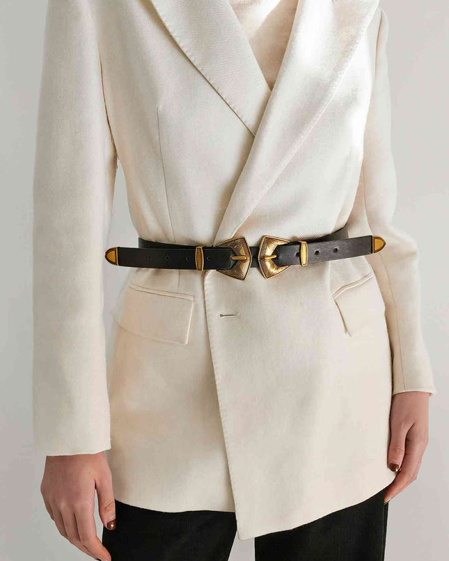 Double Buckle PU Leather Belt